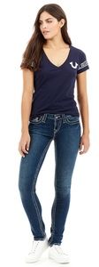 TRUE RELIGION WOMENS CURVY SKINNY FIT BIG T JEAN
